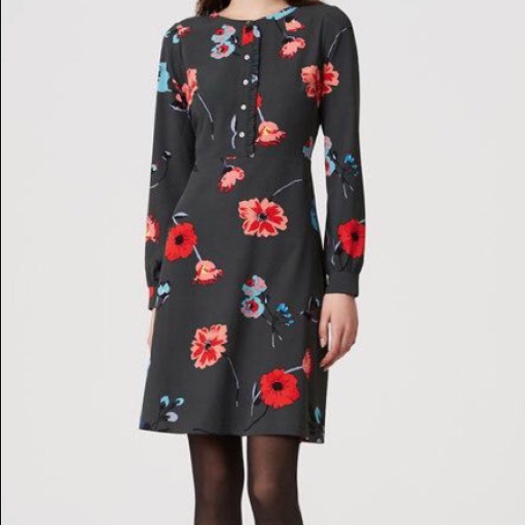 ⭐️HP⭐️ NWT LOFT Floral Shirt Dress Bottle Green - Picture 8 of 8